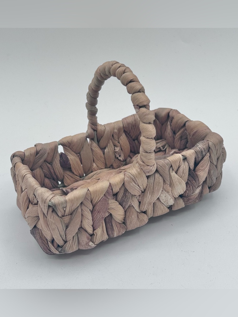 Vintage Reed Wooden Mini Basket Natural Tan 5.25"